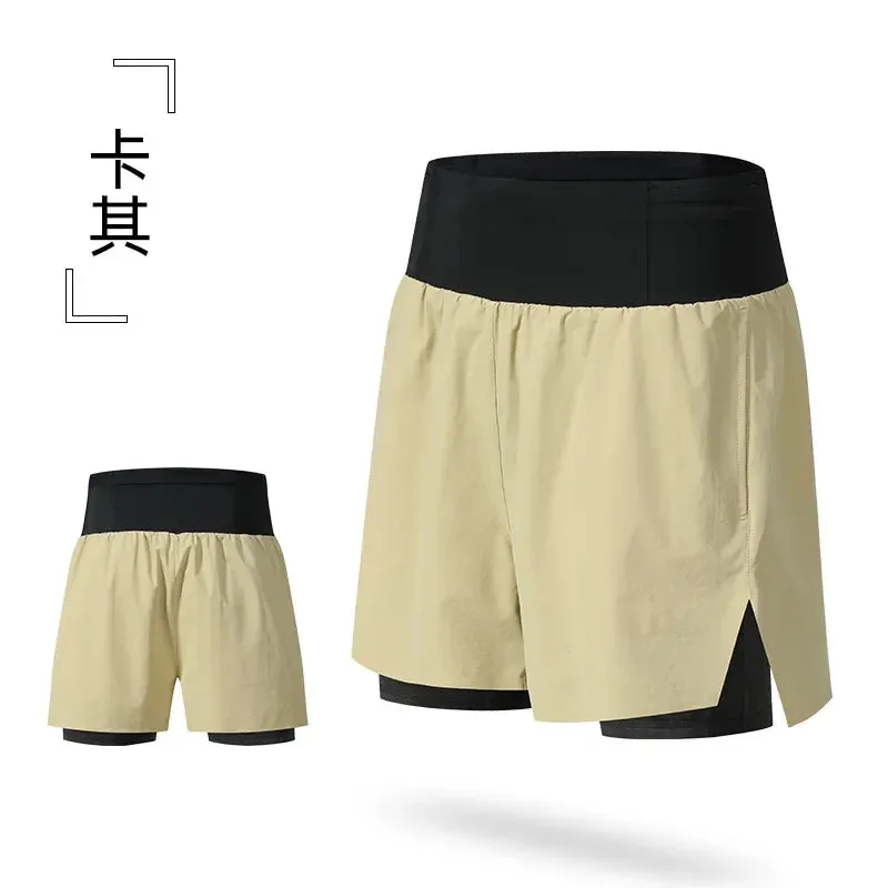 2 in 1 Trail Running Marathon High Large Capacity Quick Dry Long Distance Training Shorts Sports Men Women Summer Pockets Lining