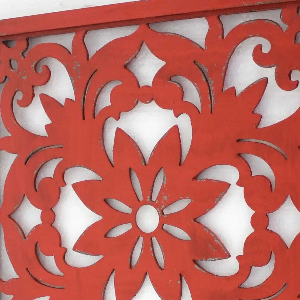 24" X 24" X 1" Red Vintage Floral - Wall Plaque
