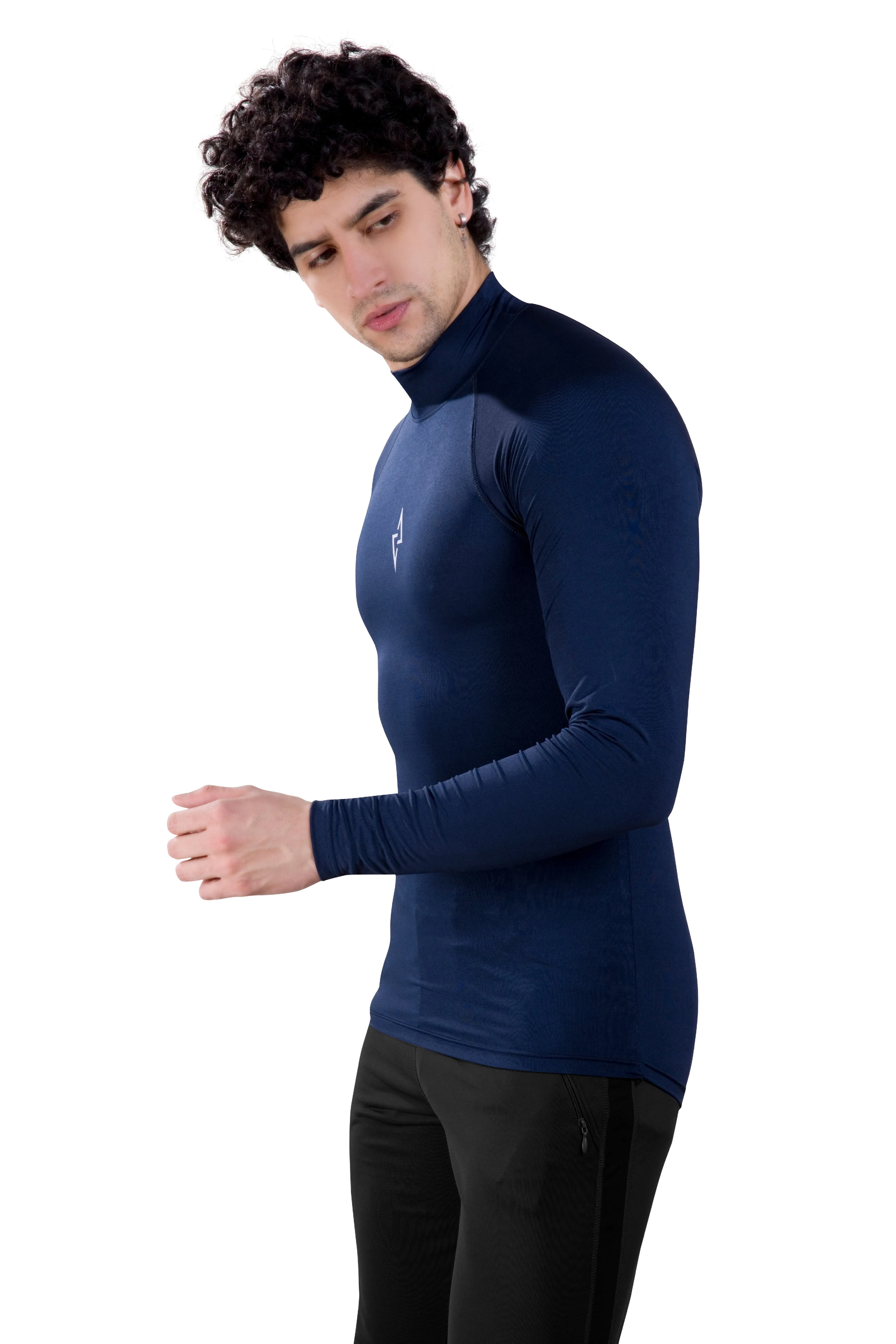 ALPHA - NAVY COMPRESSION T-SHIRT - FULL SLEEVE - HIGH NECK