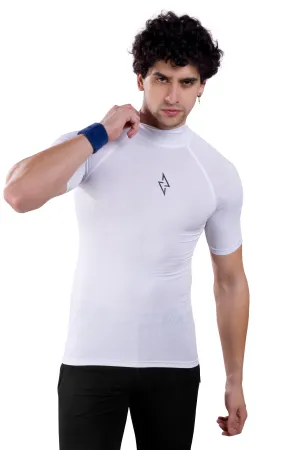 ALPHA - WHITE COMPRESSION T-SHIRT - HIGH NECK