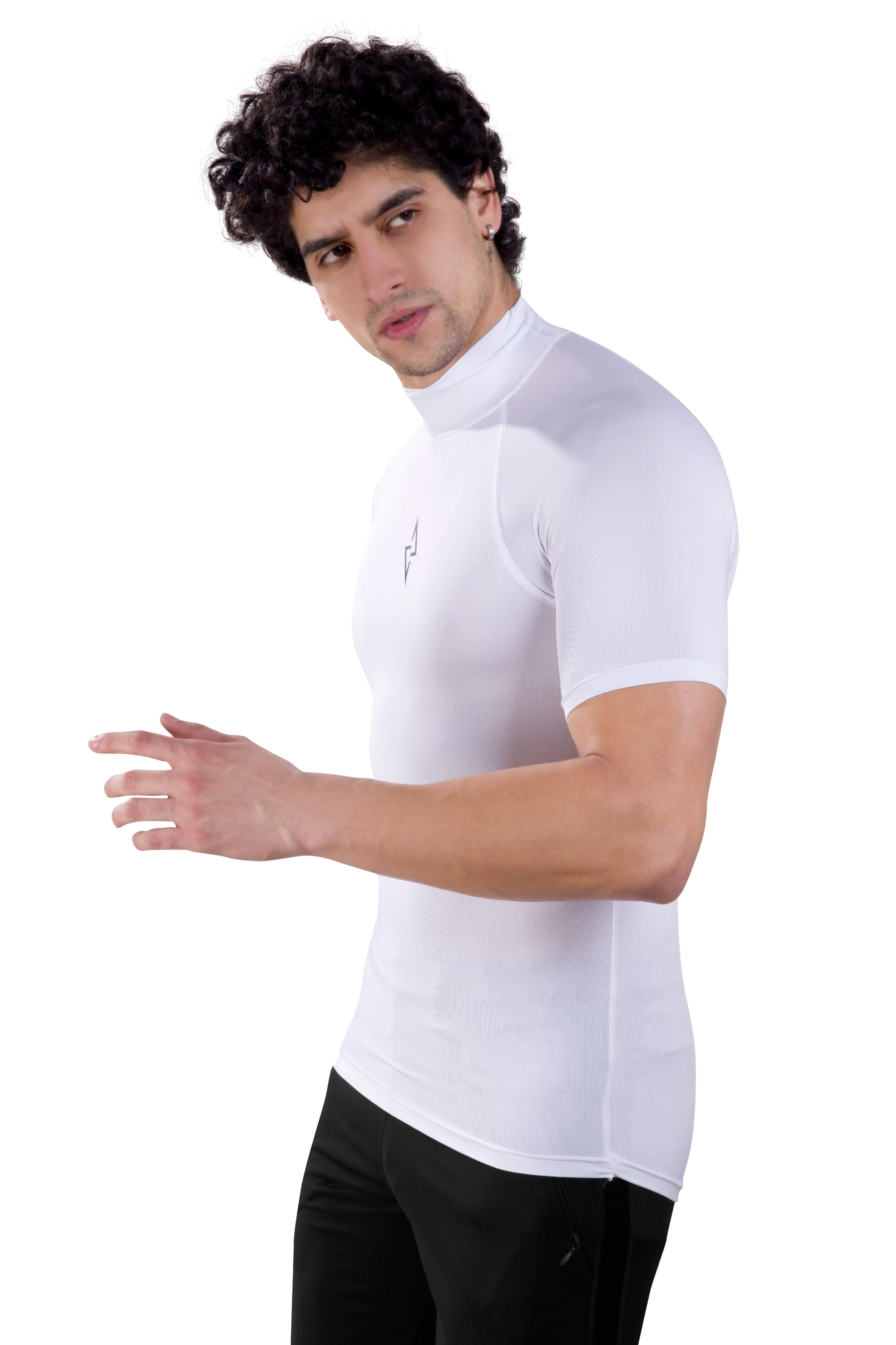 ALPHA - WHITE COMPRESSION T-SHIRT - HIGH NECK