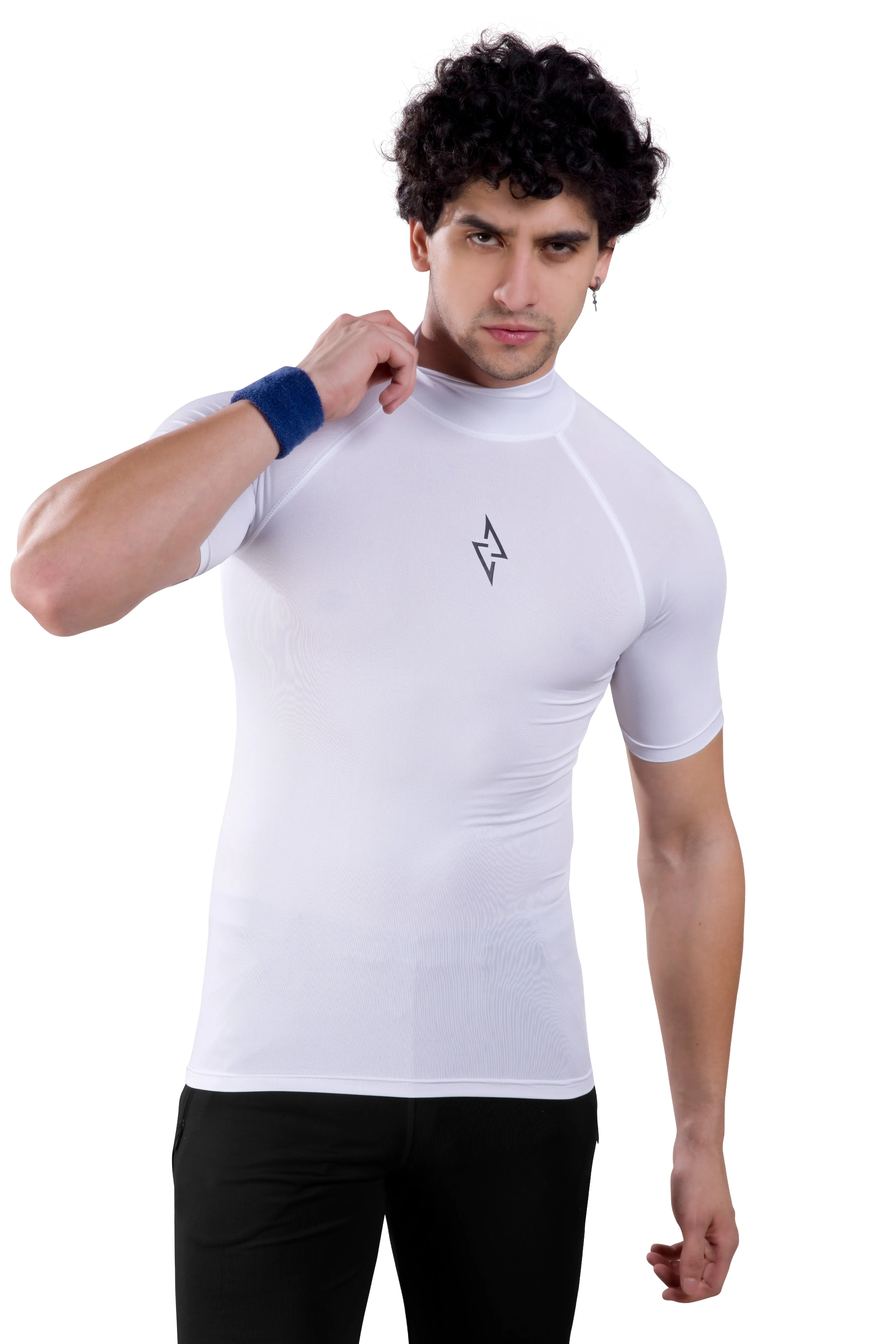 ALPHA - WHITE COMPRESSION T-SHIRT - HIGH NECK