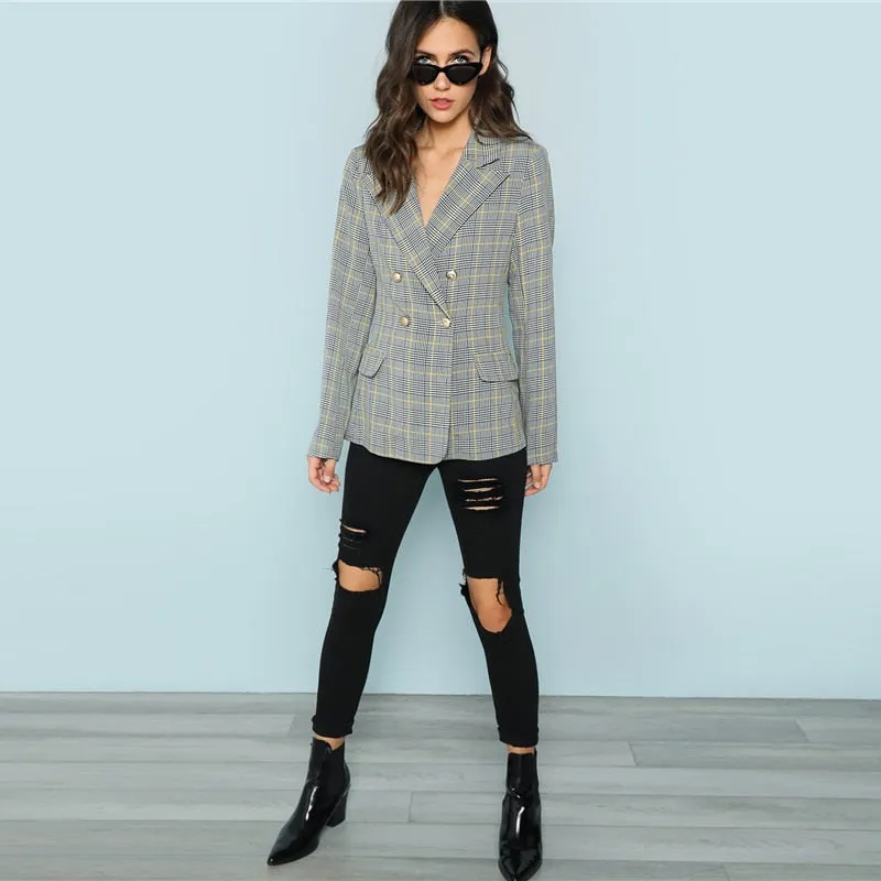 Black and White Single Breasted Plaid Print