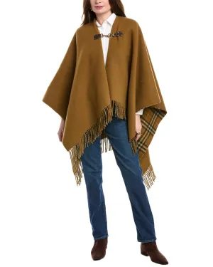 Burberry Leather-Trim Wool Cape