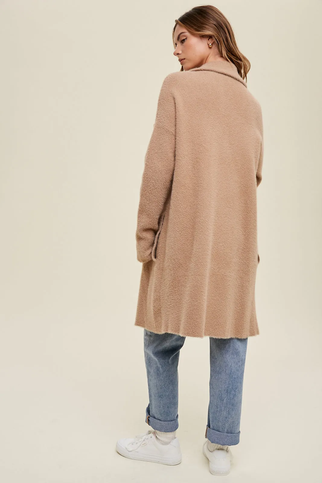 Camel Brushed Chevron Double Breasted Coat