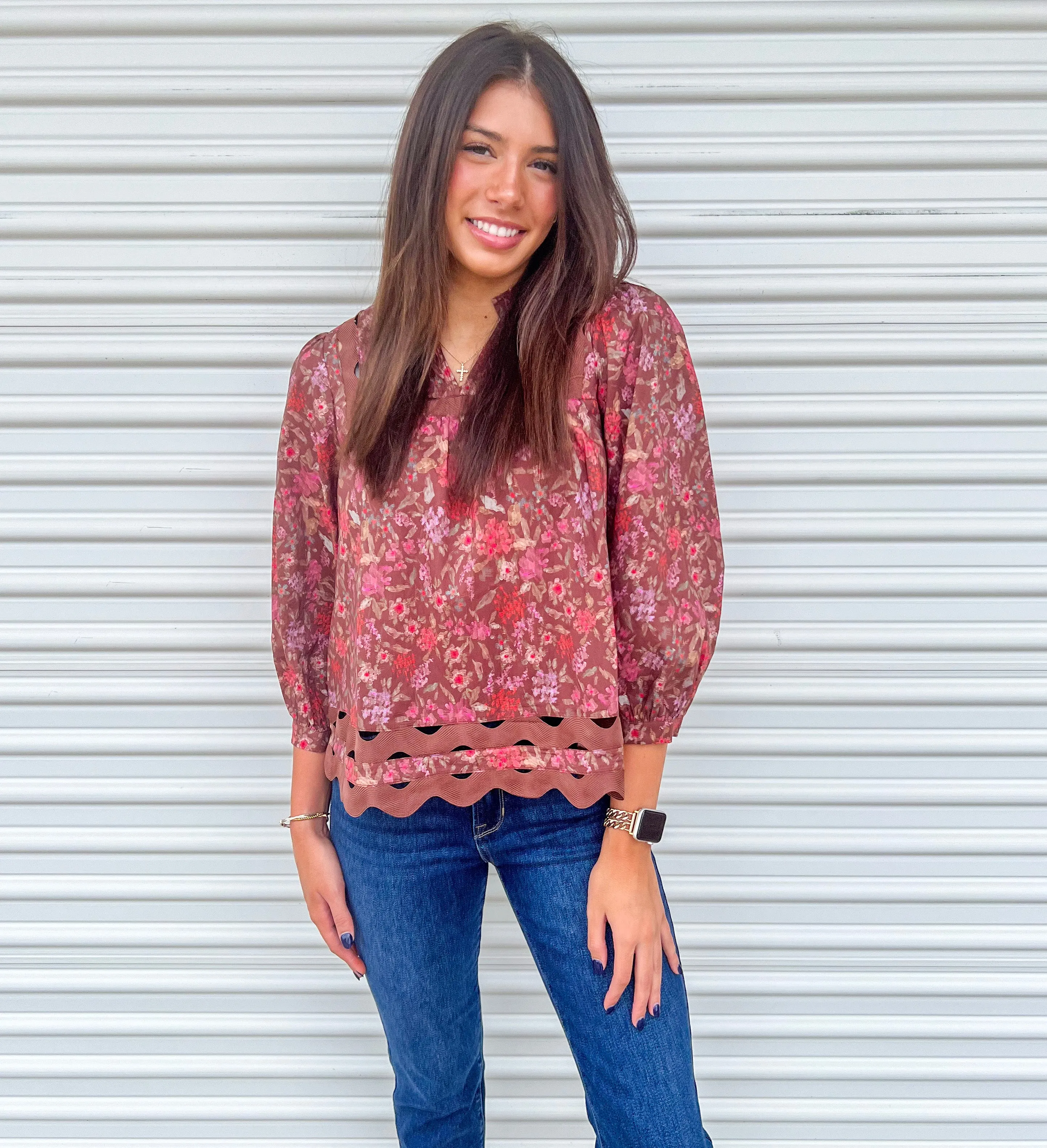 CAUGHT IN A DAYDREAM BROWN FLORAL TOP