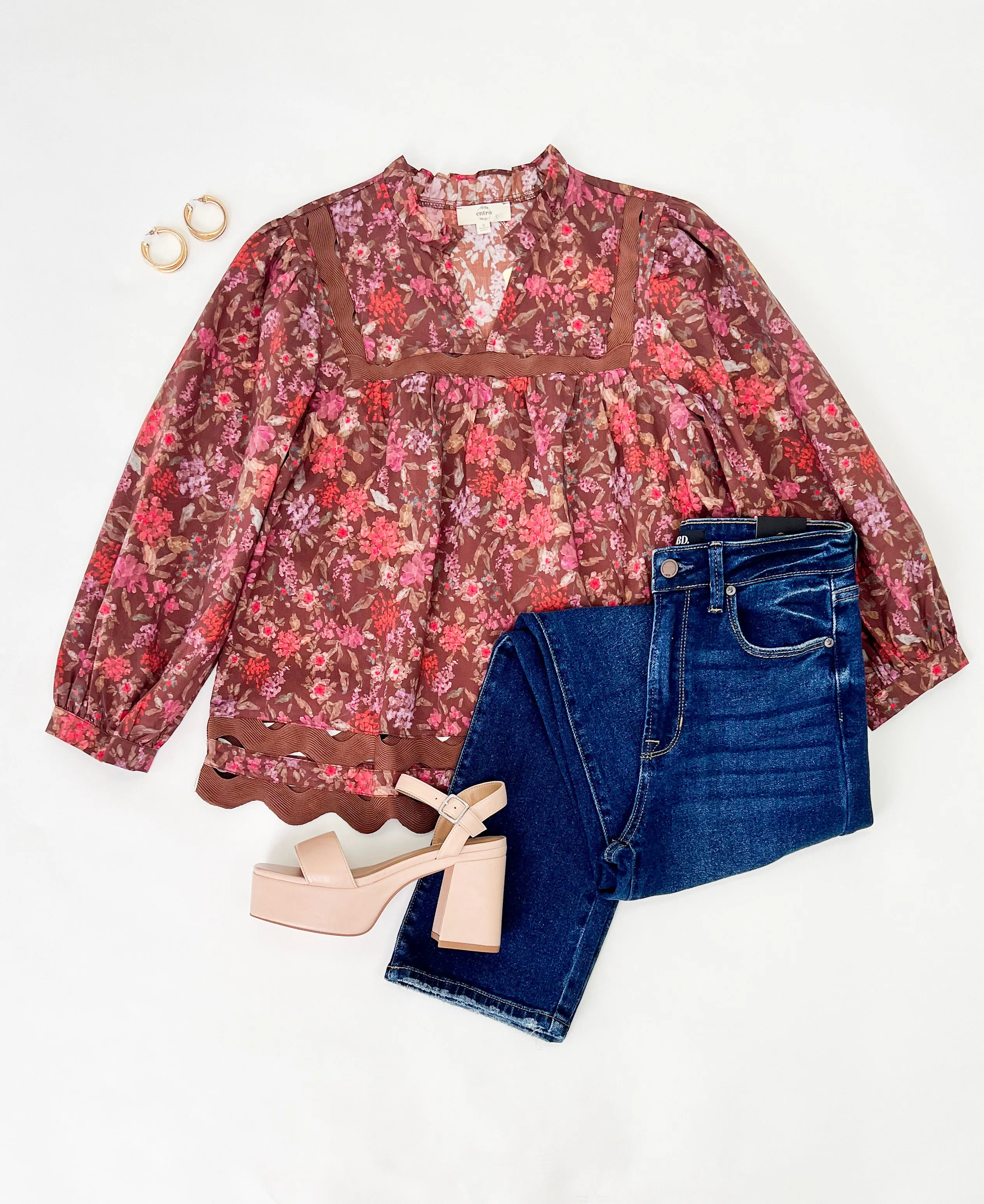 CAUGHT IN A DAYDREAM BROWN FLORAL TOP