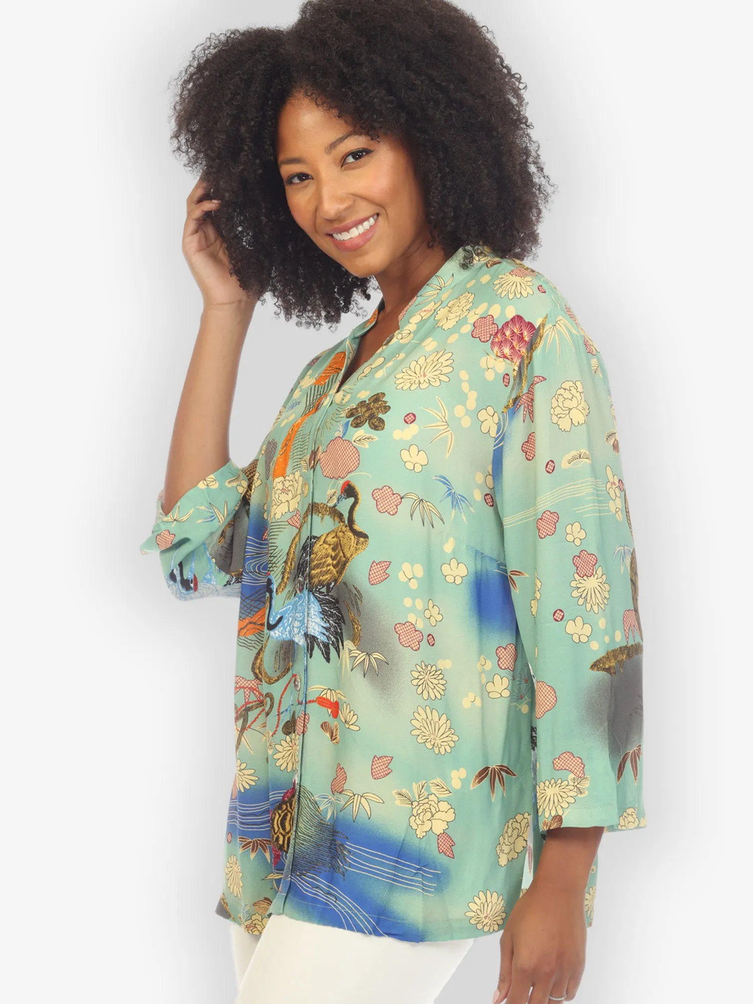 Crane Water Flower Citron Style Blouse