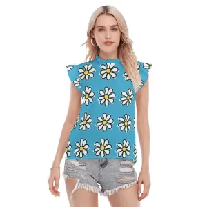 Daisy Top, Blue Ruffle Top, Blue Ruffle Blouse, Daisy Print Top, Blue Floral Blouse, Floral Top, Vintage Inspired Top,Vintage Style