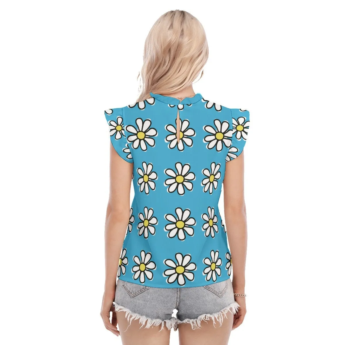 Daisy Top, Blue Ruffle Top, Blue Ruffle Blouse, Daisy Print Top, Blue Floral Blouse, Floral Top, Vintage Inspired Top,Vintage Style