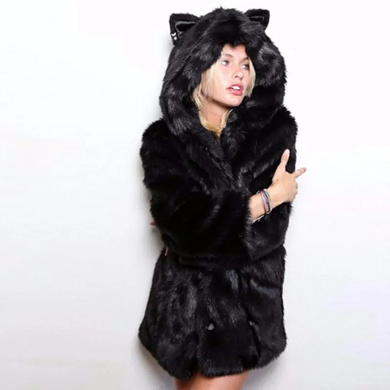 Ears Faux Fur Coat Jacket