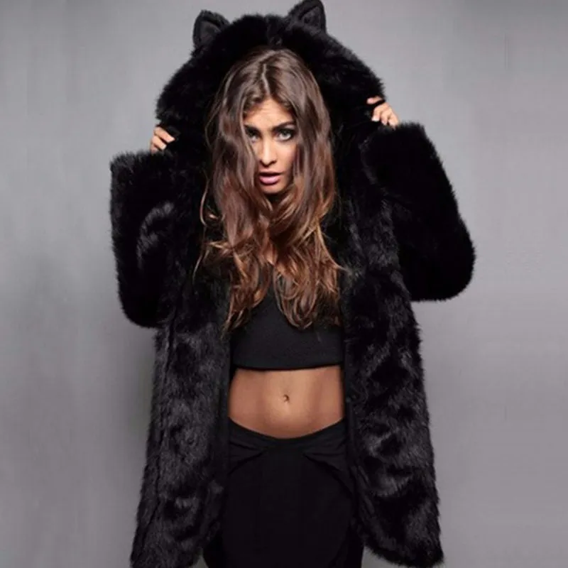 Ears Faux Fur Coat Jacket
