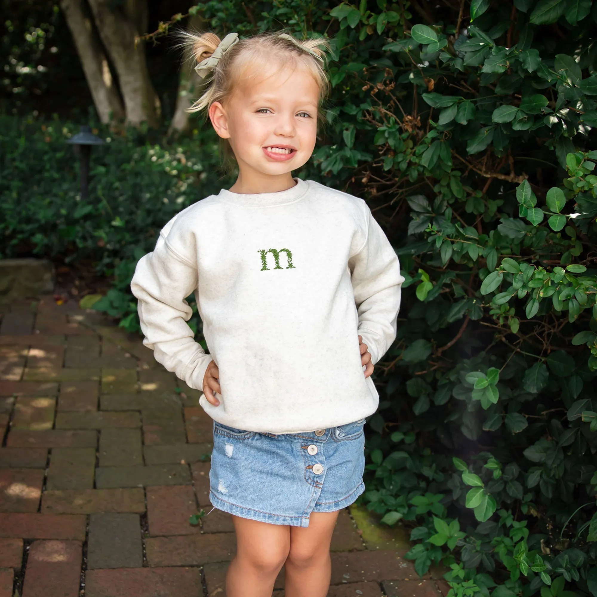 Embroidered Floral Initial Youth and Toddler Sweatshirt