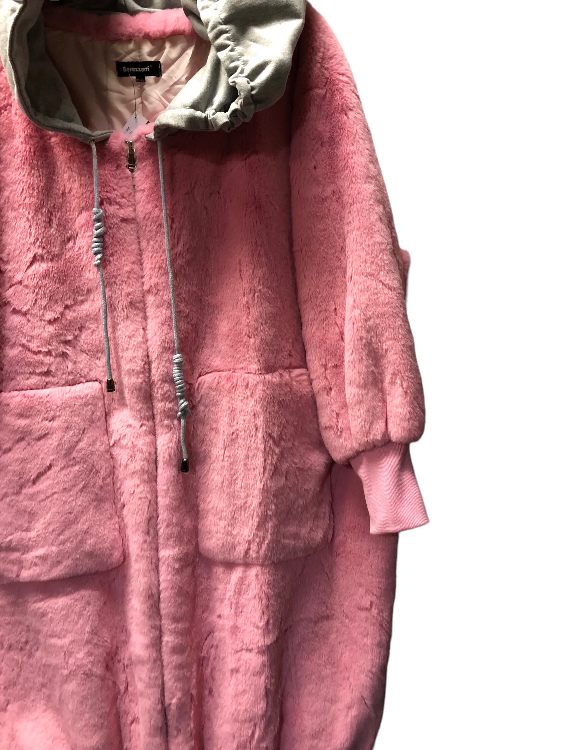 Faux Fur Pink/Grey Hoodie Coat