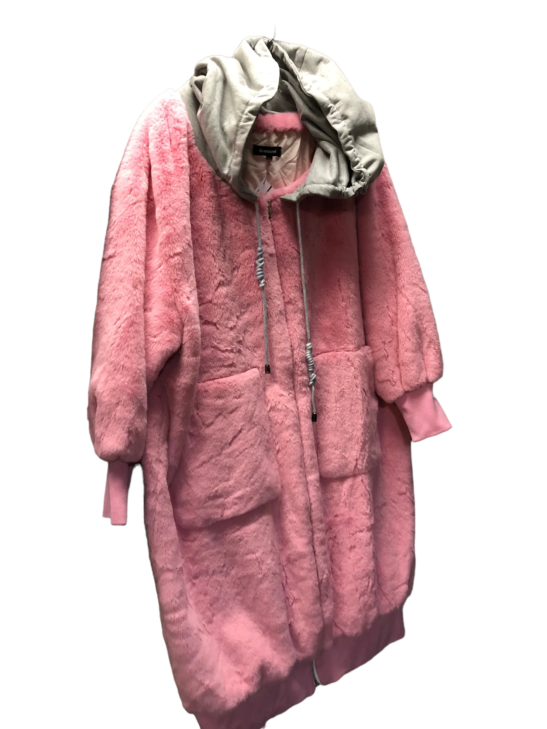 Faux Fur Pink/Grey Hoodie Coat