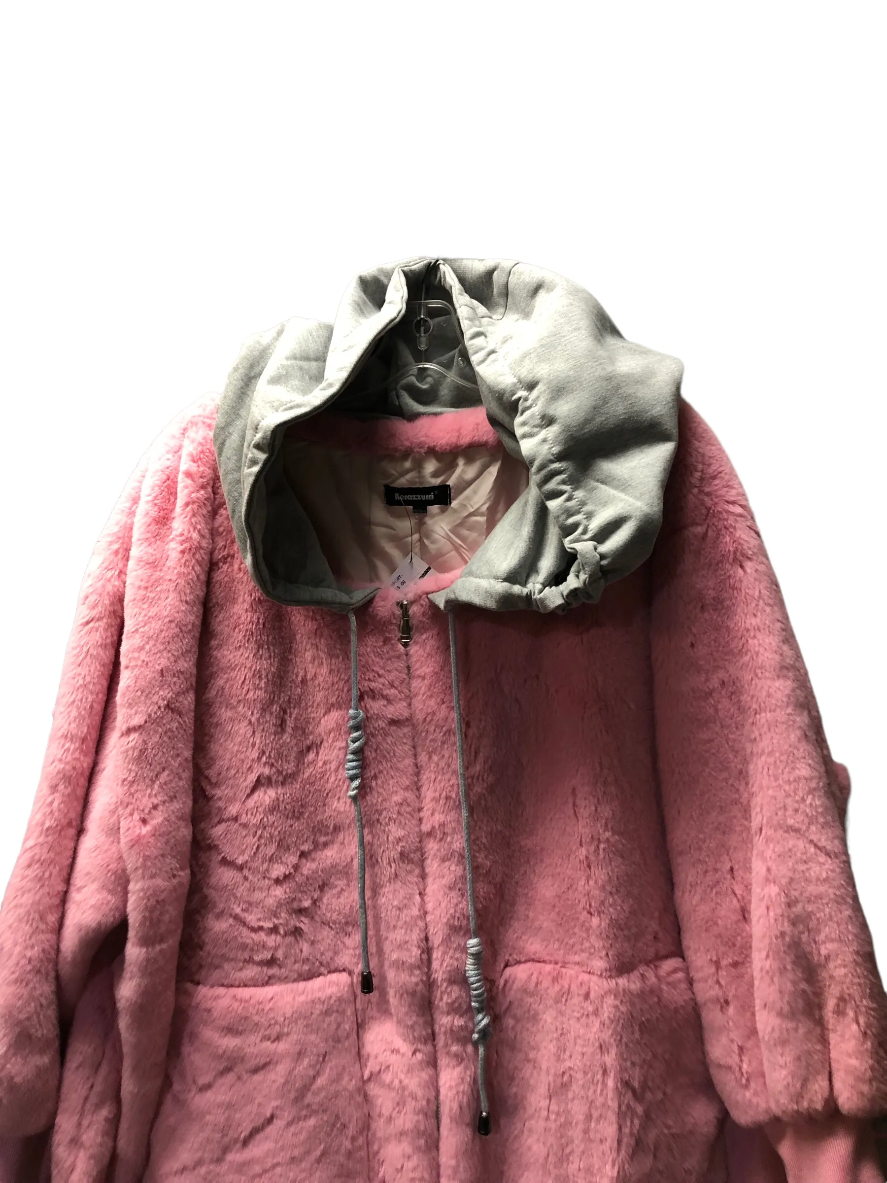 Faux Fur Pink/Grey Hoodie Coat