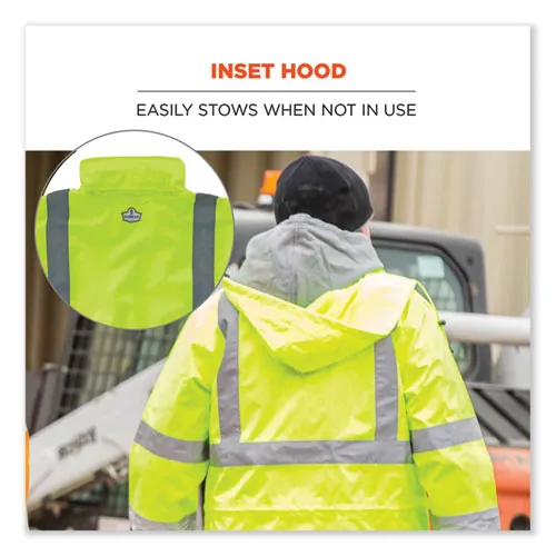 Glowear 8365 Class 3 Hi-vis Rain Jacket, Polyester, Small, Lime, Ships In 1-3 Business Days