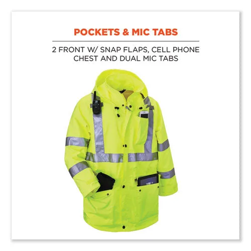 Glowear 8365 Class 3 Hi-vis Rain Jacket, Polyester, Small, Lime, Ships In 1-3 Business Days