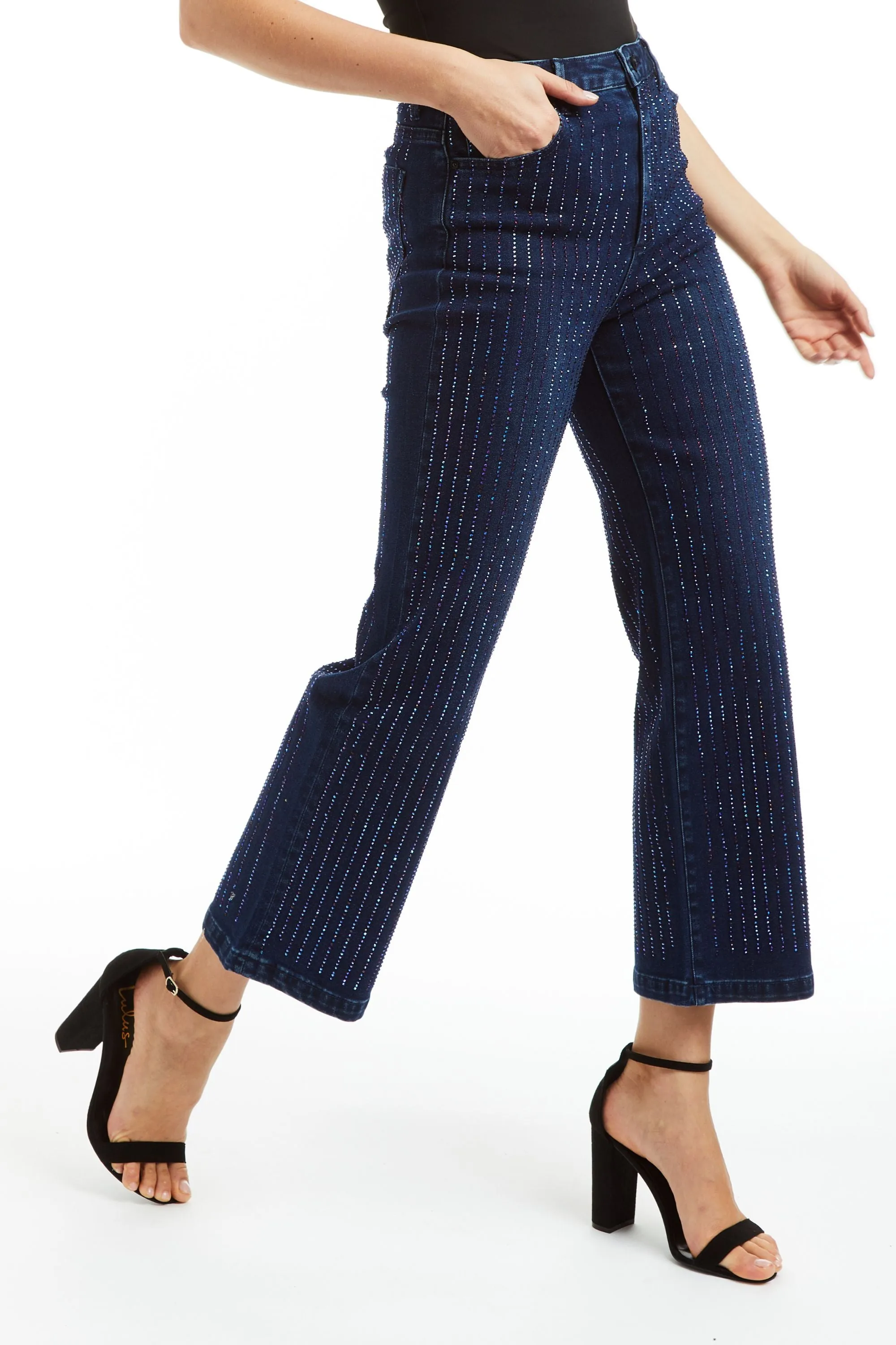 High Rise Galaxy Stripe 90's Straight Ankle Crop Bling