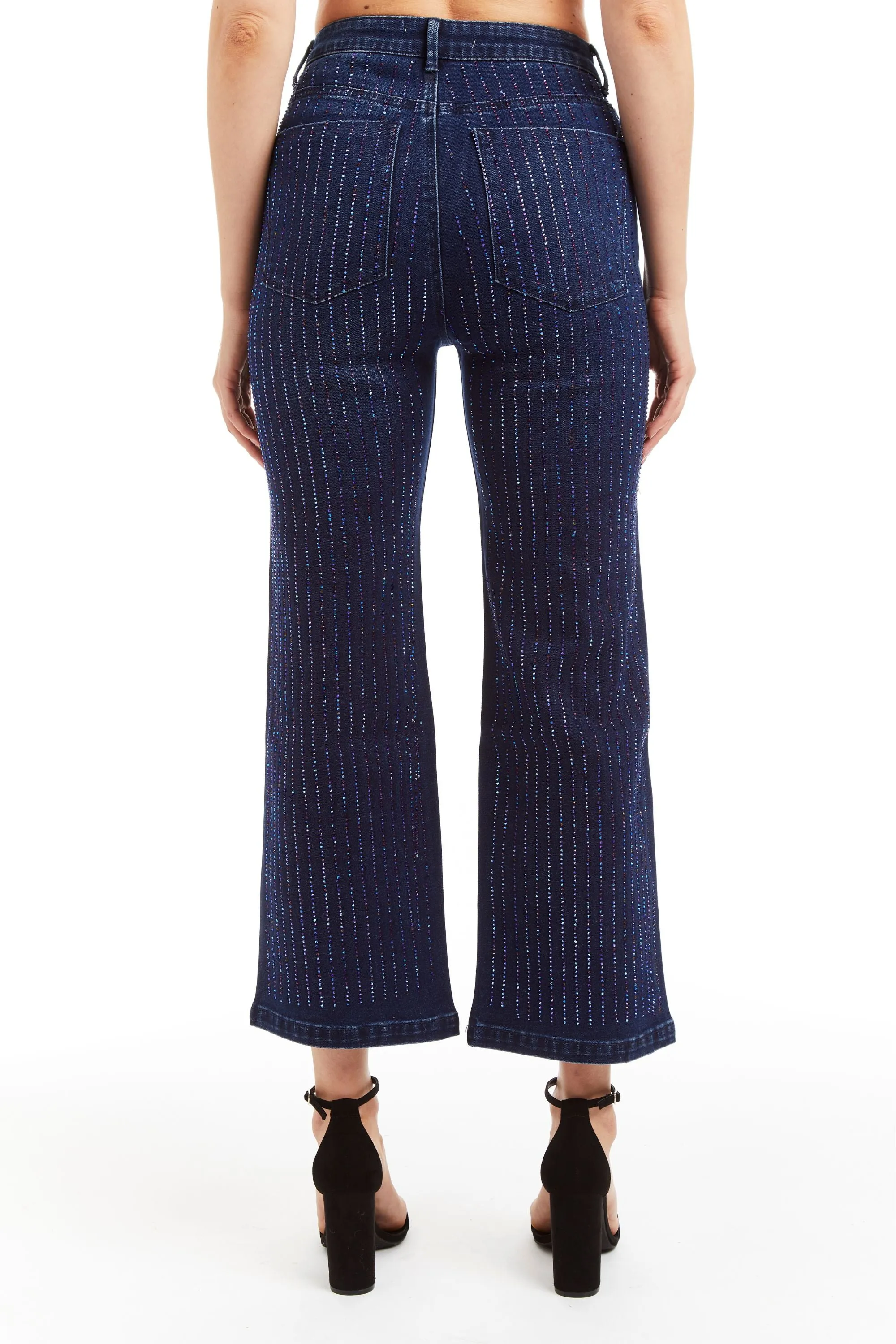High Rise Galaxy Stripe 90's Straight Ankle Crop Bling