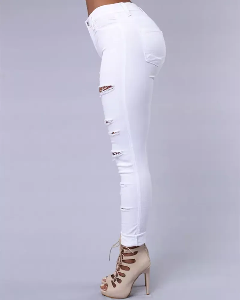High-Waisted Ripped Jeans