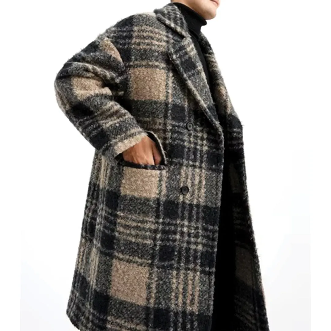 Honey Plaid Wool Coat