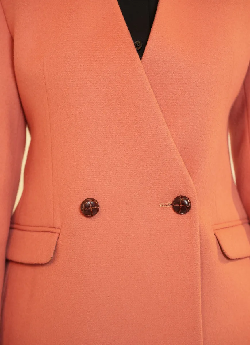 Ladies Jacket - V Neck Double Button Peach Plain