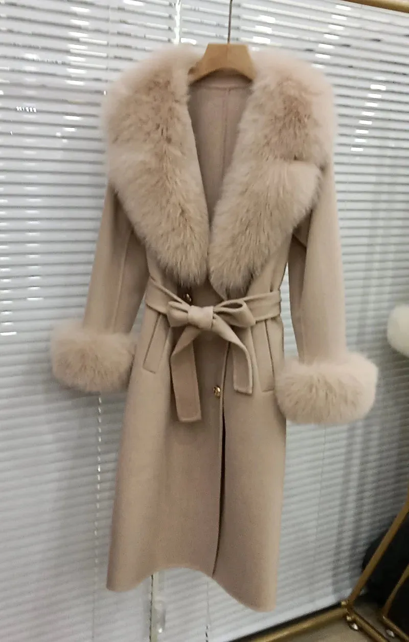 Long Coat with Big Faux Fur Collar