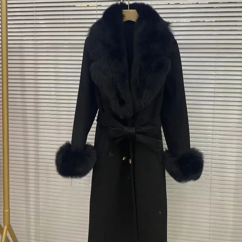 Long Coat with Big Faux Fur Collar