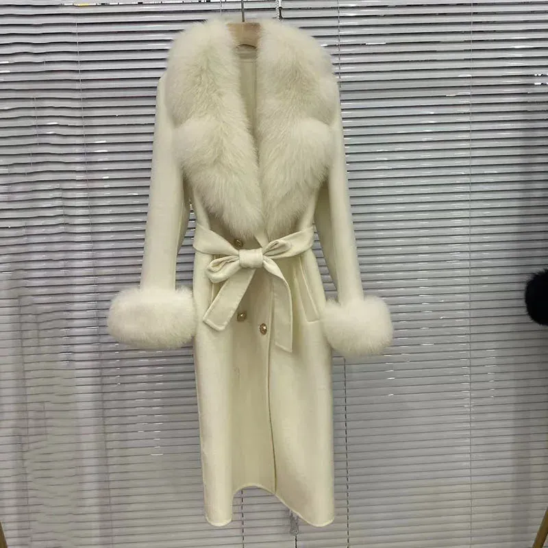 Long Coat with Big Faux Fur Collar