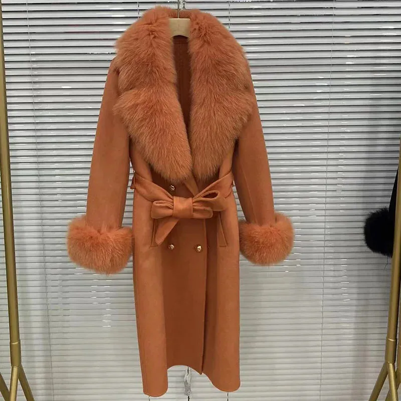 Long Coat with Big Faux Fur Collar