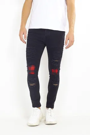 LUMBERJACK CHECK PATCH DETAIL CHARCOAL SKINNY JEANS