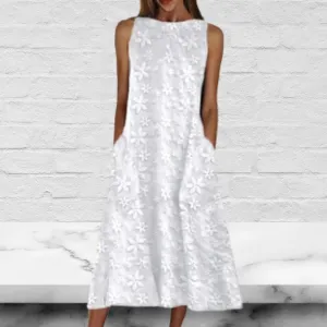 Plain Cotton-blend Sleeveless Casual Dress