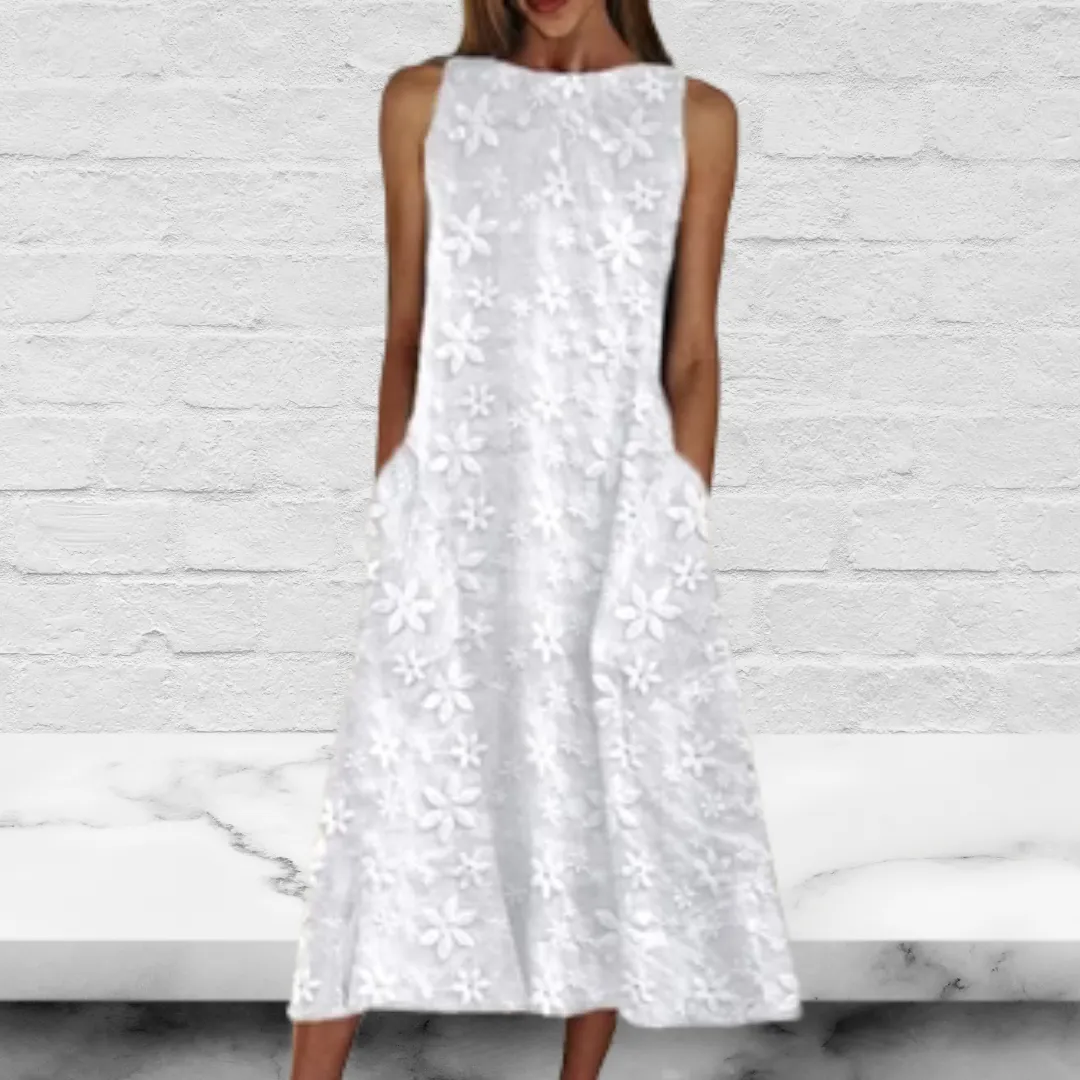 Plain Cotton-blend Sleeveless Casual Dress