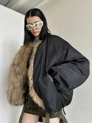 Wenkouban-Winter outfits Christmas Black Shawl Collar Thick Reversible Faux Fur Jacket